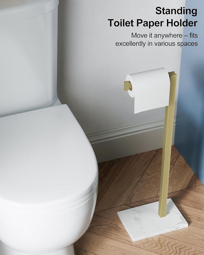 Toilet Paper Holder Stand Brushed Gold SUS 304 Stainless Steel Rustproof Free Standing 22 Inch Rotating Bathroom Tissue Roll Holder for 4 Rolls with Marble Base by HOMEMYSTIQUE