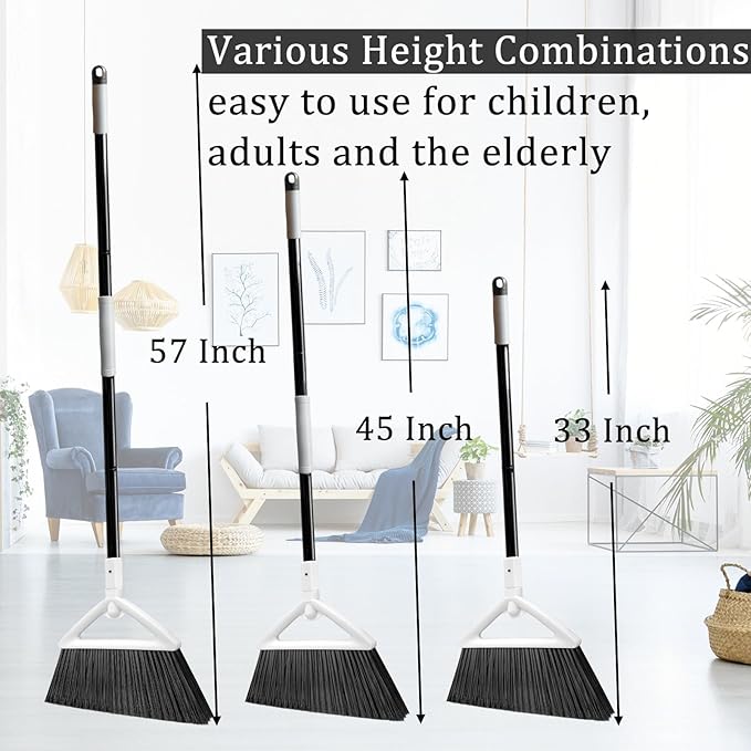 Heavy Duty Angle Broom 4 Pack - White Broom for Outdoor & Indoor, Garage, Driveway, Sidewalk, Kitchen & More, Long Handle