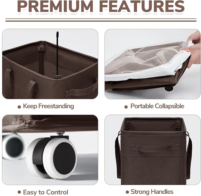 CHICVITA Rolling Laundry Hamper with Wheels, 75L Clothes Hampers for Laundry and Removable Wash Bag, Large Laundry Basket for Living Room, Coffee