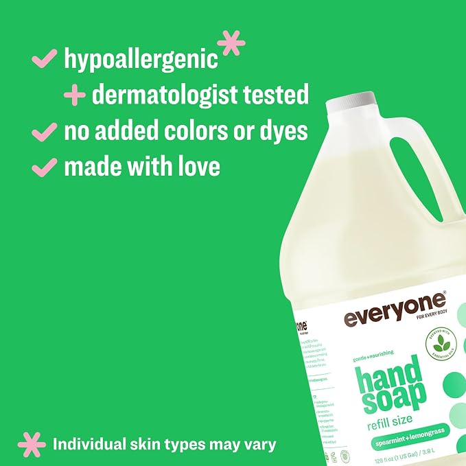 Everyone Liquid Hand Soap Refill, 1 Gallon, Spearmint and Lemongrass, made with Essential Oils for Kitchen and Bathroom