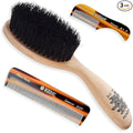 Kent Beard & Mustache Set - BRD5 Horse Hair + Nylon Bristle Brush, 81T + FOT Handmade Sawcut Combs, Pistol-Grip Wood Handle, Dry/Wet Use, Distributes Oils & Balms - Full Grooming Kit for Men