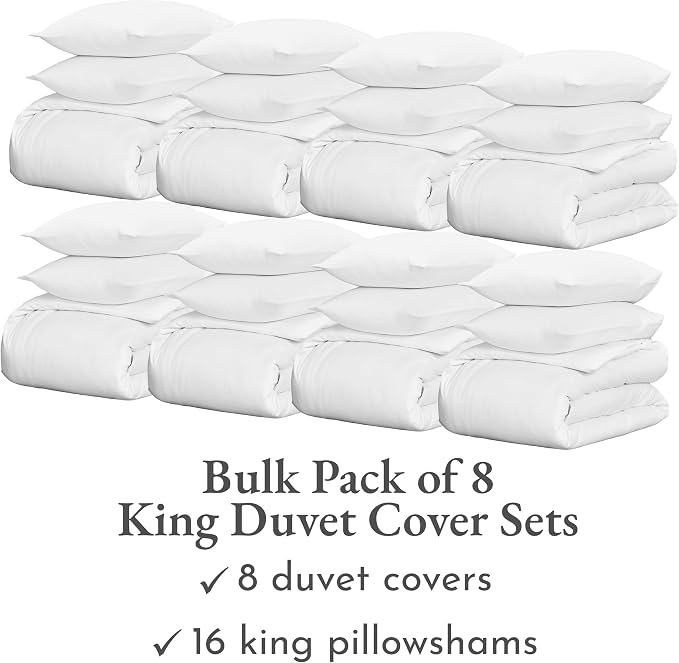 California Design Den Bulk Pack of 8 King Size Duvet Cover Sets - 400 Thread Count 100% Cotton Sateen, Case Includes 8 Duvet Covers and 16 Pillow Shams (White)