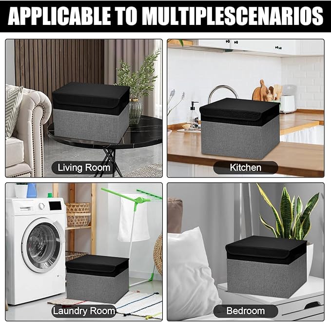Bagnizer Large 42 Quarts Fabric Storage Bins with Lids [2-Pack] Linen Collapsible Foldable Storage Cubes, Closet Organizer Containers boxes with Handles for Home Office (16.7 x 12 x 12, Black & Gray)