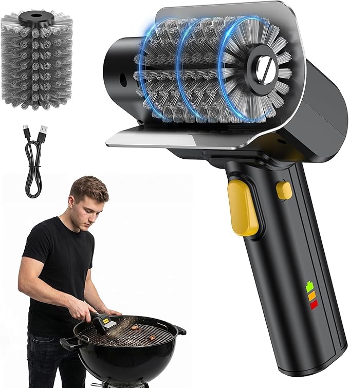 SOARFLY Electric Grill Brush for Outdoor, Cordless Grill Cleaner Brush with 600RPM Motor & 2 Safety Locks, 304 Stainless Steel Brush Head, Lightweight Portable, Grill Cleaning Tools for Barbecue Grate