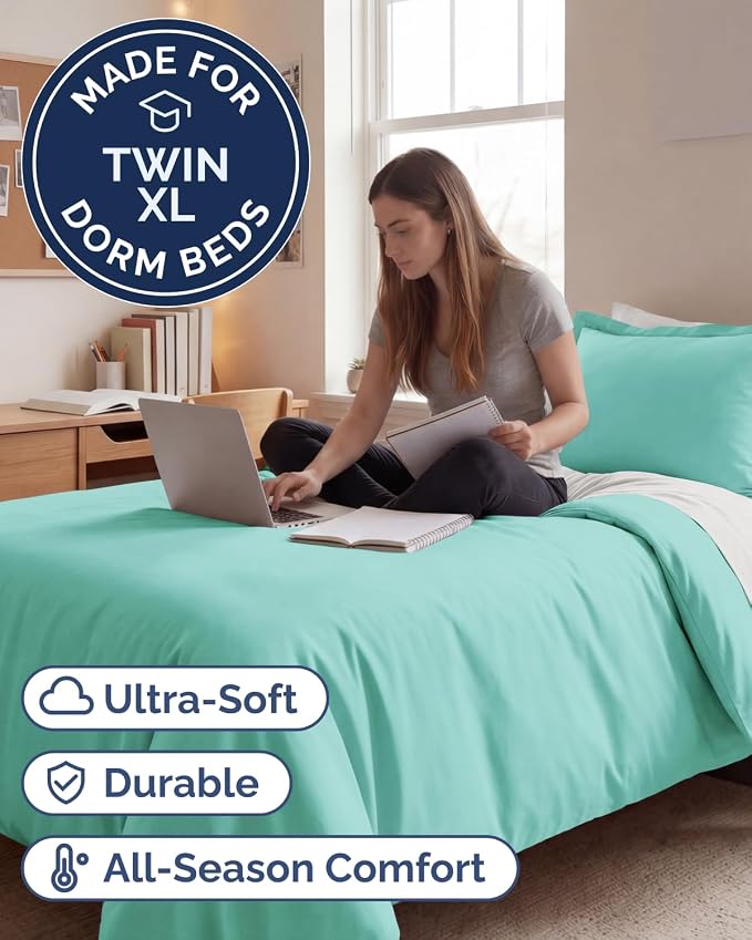 Duvet Cover Twin/Twin XL Size Set - Extra Soft Twin/Twin XL Duvet Cover 68" x 90" with 1 Pillow Sham for Women, Men, Kids & Teens - Comfy, Easy-Care & Fade Free w/ Zipper Closures & Ties (Spa Blue)