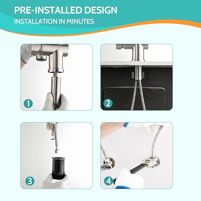 Kicimpro LED Kitchen Faucet with Pull Down Sprayer, Brushed Nickel Faucet for Kitchen Sink, Single Handle High Arc 304 Stainless Steel LED Commercial Bar Kitchen Sink Faucet for 1 Hole Or 3 Hole