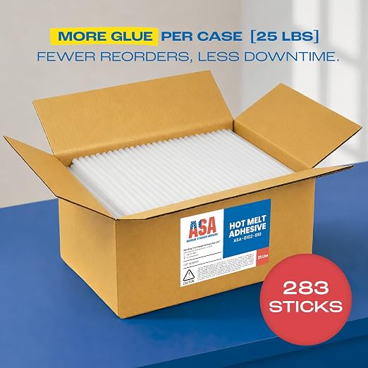 ASA Industrial Hot Glue Sticks 5/8" x 10" Clear High Temp – Stronger Hold, Low Stringing – Full Size Glue Gun Refills for Wood, Fabric, Plastic & Packaging – 25 lb (283 Count)