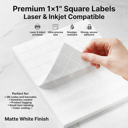 1" X 1" Matte White Printable Labels (500 Sheets, 31500 Stickers) Custom Stickers, Logo and Barcode Stickers for Laser & Inkjet Printers - Spartan Industrial Template S001