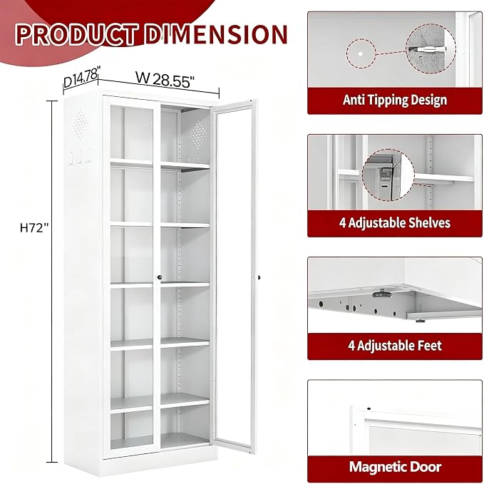AQY Kitchen Pantry Cabinet,73" Tall Pantry Storage Cabinet with Doors and Adjustable Shelves, Metal Food Pantry Cabinets with Handle, Freestanding Cupboard for Living Room-Assemble Required