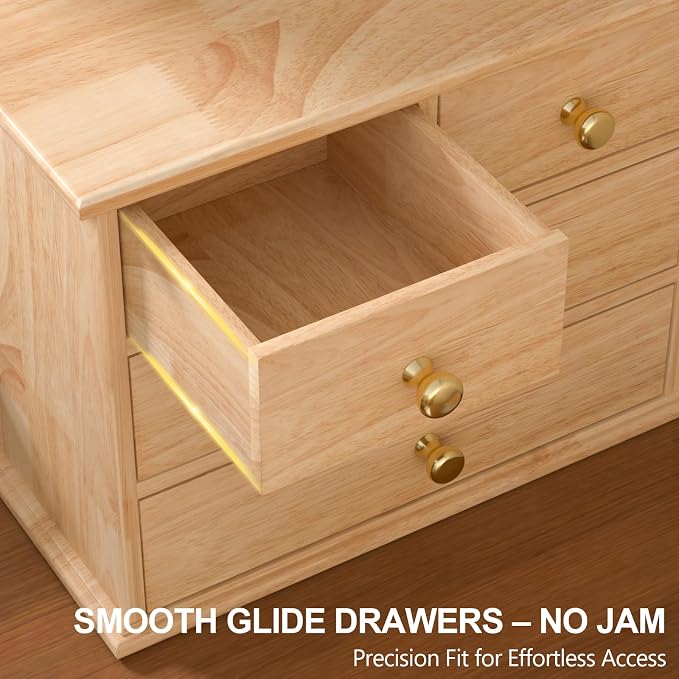 Oak Desk Organizer with Drawers, Durable Wooden Desktop Storage Box with Metal Handles & Non-Slip Silicone Pads, 4 Drawer Tabletop Organizer for Office, Bedroom, Bathroom, Vanity, Makeup – Natural Oak