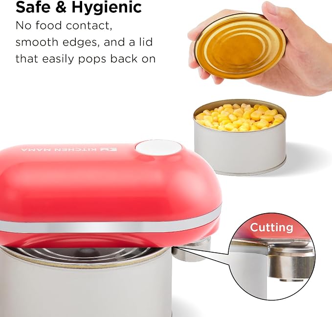 Kitchen Mama Mini Plus Rechargeable Electric Can Opener, Red | USB-C Charging, Hands-Free Auto Stop, Cordless Smooth Edge, Compact for Travel, Perfect for Seniors with Arthritis