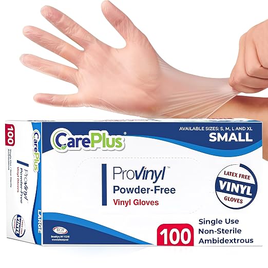 Pro Vinyl Clear Gloves - Medium Size, 100 Count | Latex-Free, Powder-Free, Heavy Duty, Non-Sterile, | Food Prep, Kitchen & Cleaning Gloves, Hair Coloring | Ideal for Professional Use