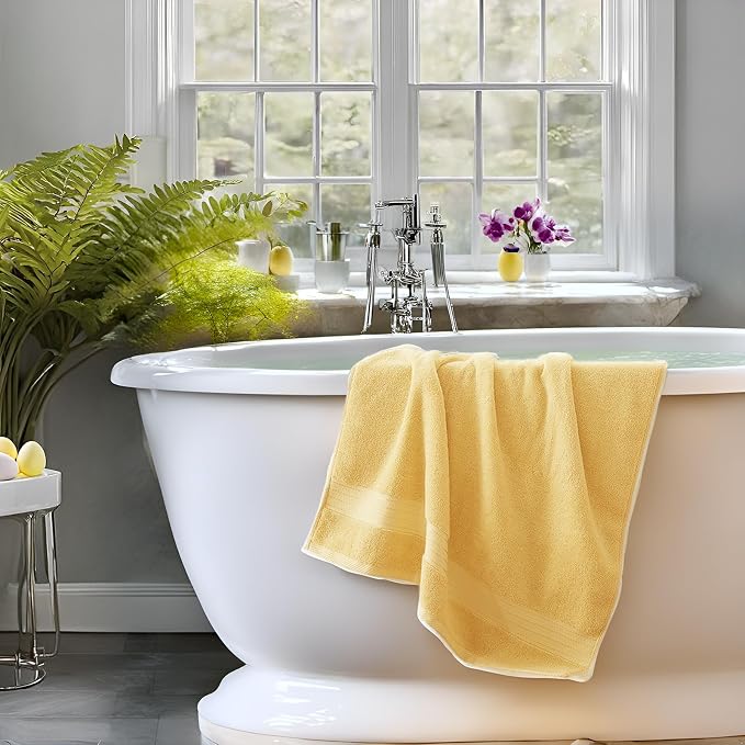 COZYART Luxury Bath Towel Set 6 Pcs, Yellow 100% Turkish Cotton 650 GSM | OEKO-Tex 100 Certified Zero Twist Ring Spun, Soft Absorbent Quick Dry, Plush Fluffy, Breathable Hotel Quality for Daily Use