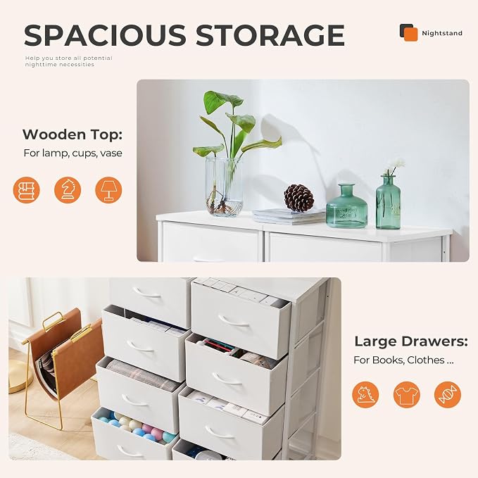 Sweetcrispy Dresser for Bedroom, Chest Organizer Unit with 8 Fabric Bins | Storage Tower, Drawer Organizer with Steel Frame, Wooden Top for Living Room, Closet
