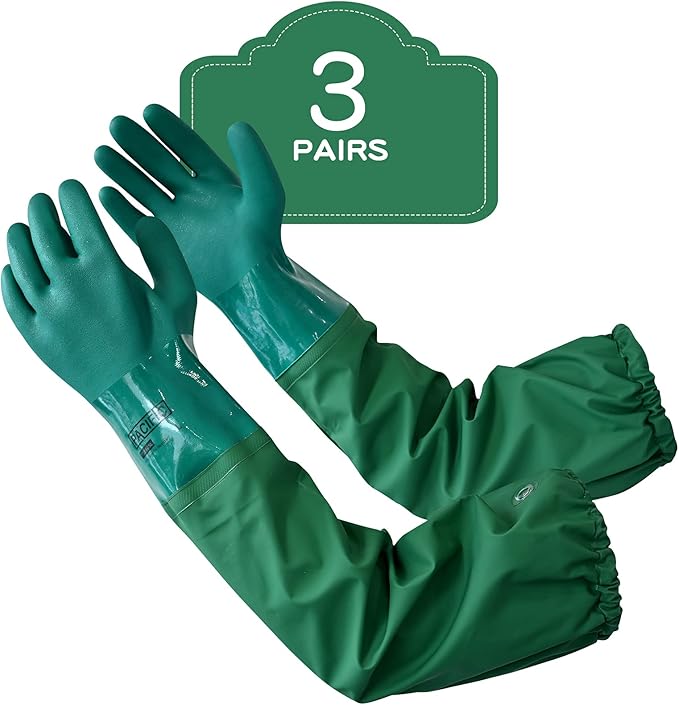 PACIFIC PPE 3 Pairs 26" Rubber Gloves - Chemical Resistant, Extra-long Heavy Duty Waterproof Gloves with Cotton Liner, Anti-skid, Acid-alkali, X Large