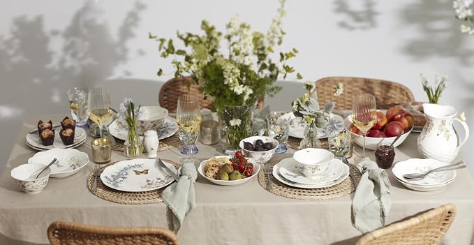 Lenox Butterfly Meadow Herbs Porcelain 12-Piece Dinnerware Set for 4 | ceramic, dishwasher safe, microwave safe | plates and bowls sets for kitchen and dining, dish set, dishes