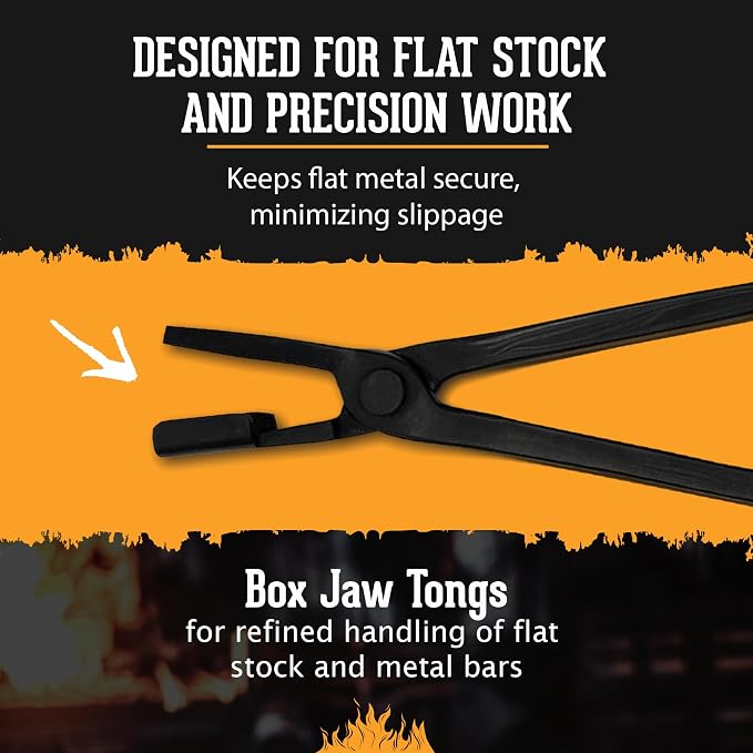 Box Jaw Blacksmith Tongs (16", Black) - Blacksmith Tools and Forging Tools for Beginner & Professional Blacksmithing - Durable Steel, Ergonomic Grip and Versatile