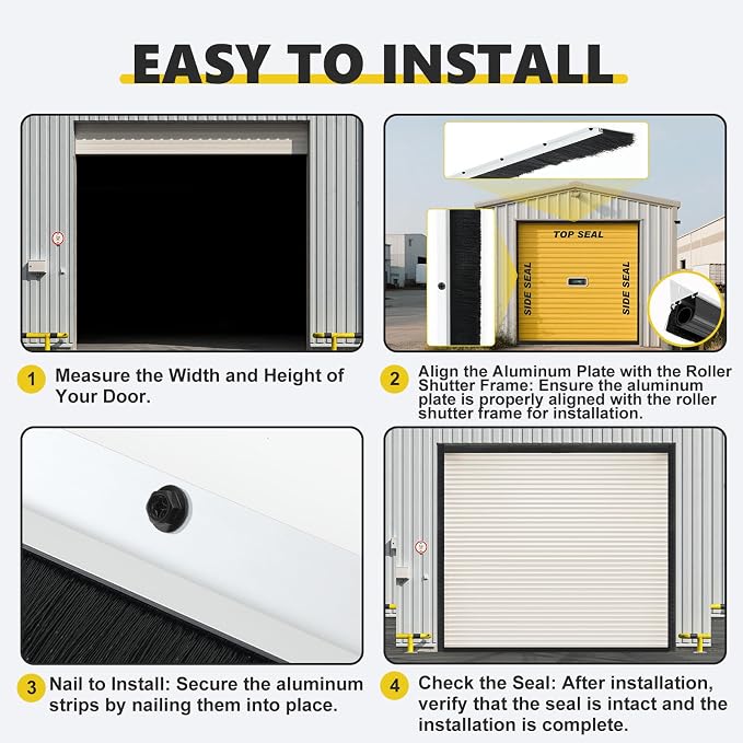 DoubleFill 10 x 10 ft Complete Garage Brush Seal Kit, 3'' Roll up Door Seal and U and O Shape Universal Garage Door Seals Bottom Rubber with Brush and Aluminum Track Weatherproof for Warehouse