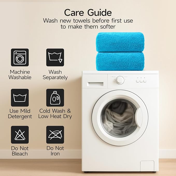 REDKISS 2 Piece Luxury Bath Towel Set - 31x62 inch Oversized Thick Bath Sheets, 100% Cotton, 900 GSM, Super Soft, Highly Absorbent, Quick Dry Large Shower Towels for Bathroom, Pool, Gym, Spa, Blue