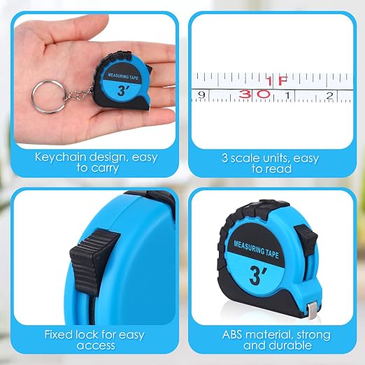 Kanayu 100 Pcs Mini Tape Measure Keychains 3 ft Small Retractable Measuring Tape Bulk with Lock Steel Easy Read Pocket for Birthday Party Favors Daily Use (Blue)