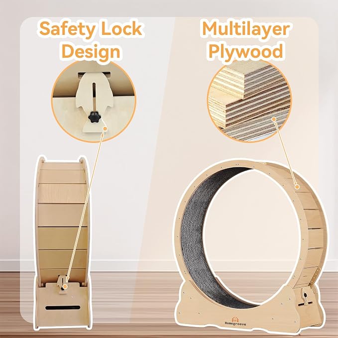 Homegroove XXXL Giant Cat Wheel, 59"/150cm Extra Large Cat Exercise Wheel for Maine Coon & Large Cats - Spinal Alignment Design, Solid Wood Cat Treadmill with Safety Lock & Anti-Pinch Gap