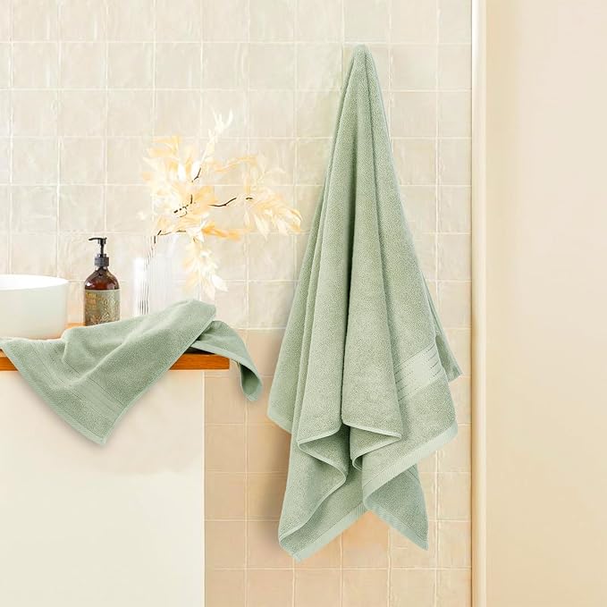 COZYART Luxury Bath Towel Set 6 Pcs, Sage Green 100% Turkish Cotton 650 GSM | OEKO-Tex 100 Certified Zero Twist Ring Spun, Soft Absorbent Quick Dry, Plush Fluffy, Breathable Hotel Quality for Daily Use