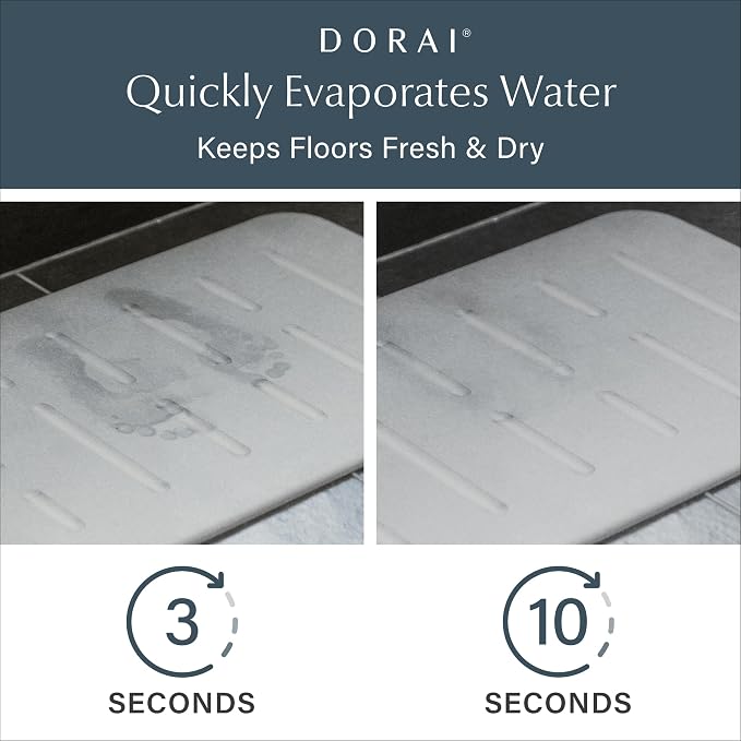 Dorai Home Stone Bath Mat - Premium Diatomaceous Earth Bath Floor Mats with Non-Slip Base, Fast-Drying Modern Shower Mat for Bathroom | Rain Ash - 23.6"x15.4"