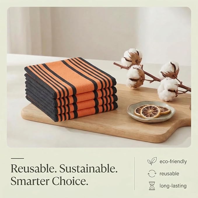 Urban Villa Kitchen Towels Cotton Dish Towels 20”x30” (Set of 6) Orange Blk