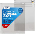 100 Count - Slider Zip Food Storage Bags, 8" x 10" (1/2 Gallon) 3 Mil Heavy Duty, Strong & Durable For Freezer Storage, For Sandwiches, Snacks & More. GPI