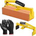 Adjustable Heavy Duty Brick Tongs Set Heavy Duty Block Tongs with Rubber Pad Handle and Work Gloves Adjustable 9-13.7 Inches Paver Tool for Bricks Lifting Carrying (Yellow)