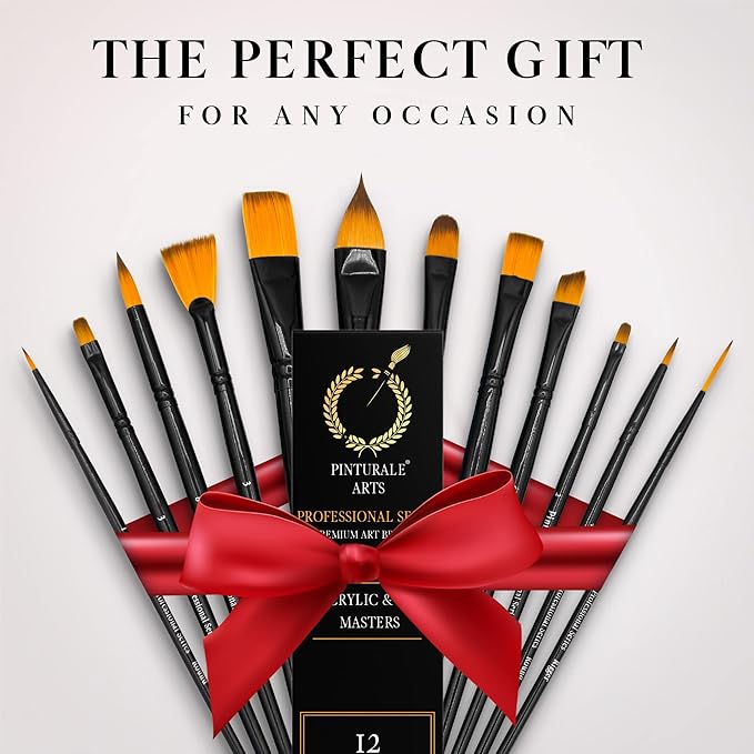 Pinturale Arts Set of 12 Acrylic Paint Brushes Professional | Acrylic & Oil Masters | Oil Painting Brushes | Handmade Paint Brush Set for Acrylic Painting