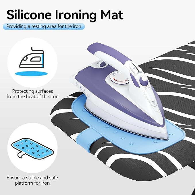 APEXCHASER Ironing Board Full Size, Iron Board with Silicon Rest, Foldable Ironing Boards Standard Size, Heavy Duty Iron Stand Boads, Ironing Table with 7 Height Adjustable Anti-Slip Feet, 13x43 Gray
