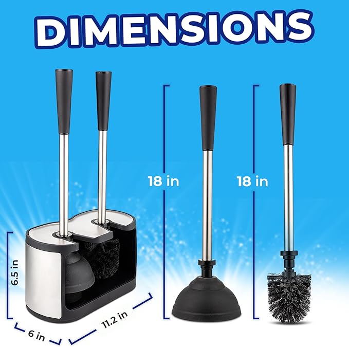 UMIEN 2-Pack Toilet Brush and Plunger Set for Bathroom - Toilet Bowl Brush Plunger Combo with Freestanding Canister - Replaceable Head, No-Rust Stainless Steel, Long Handle - Satin Nickel