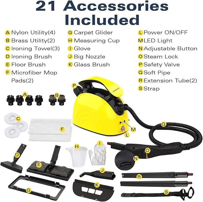 Waitbird Steam Cleaner, High Pressure Steam Cleaner For Home, Handheld Steamer For Cleaning With 21 Accessories,248 °F High Temperature,Suitable for Grout,Floor,Sofas,Upholstery,Window,Tiles,Toilets