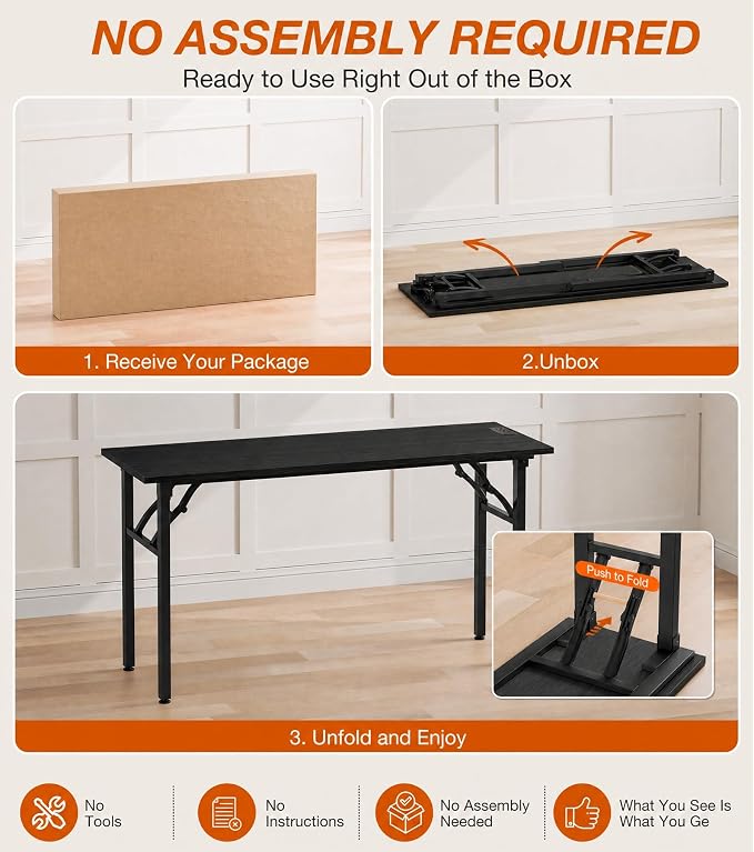 XBurmo Small Folding Desk Folding Table, No Assembly Foldable Desk Gaming Desk, 55.1-Inch Computer Table Workstation with 2 AC Outlets and 2 USB Ports for Bedroom and Home Office, Dark Oak