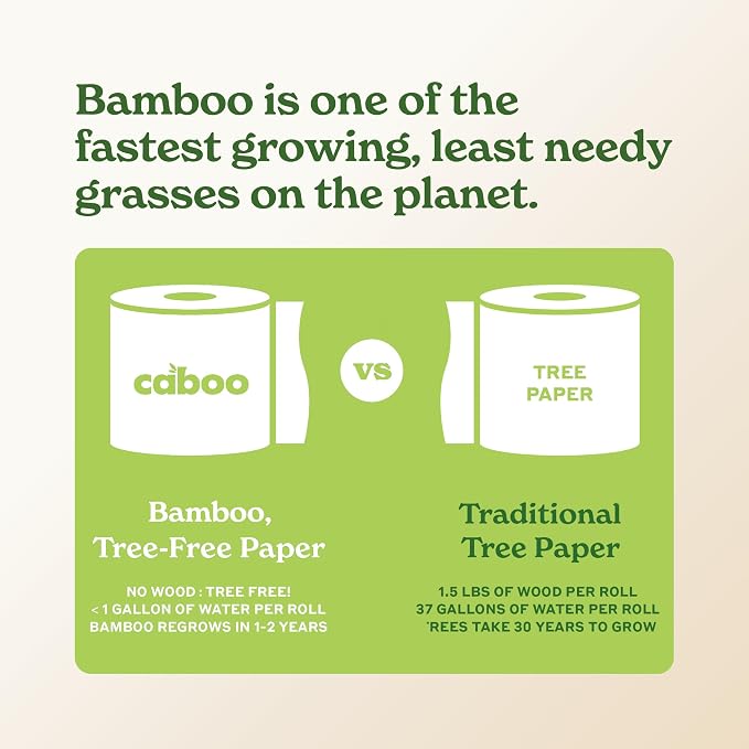 Caboo Tree Free Paper Towels, Sustainable, Toxin Free, 8 Family Size Rolls | Made with 100% Bamboo, Responsibly Sourced, Organically Grown, Chemical Free, Paraben Free, BPA Free, Hypoallergenic