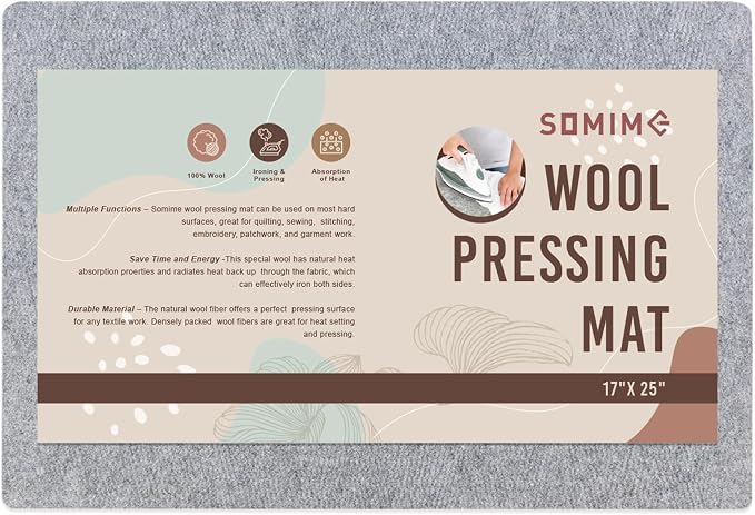 Somime 17x25" Wool Pressing Mat, 100% New Zealand Wool Ironing Mat | Felted Wool Ironing Board for Sewing, Quilting, DIY Crafts, and Embroidery