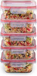 Pyrex Freshlock (5-Pack, 4 Cup) Glass Food Storage Containers Set, Airtight & Leakproof Plastic Locking Lids BPA-Free, Meal Prep Containers Set, Freezer Dishwasher Microwave Safe | Meal prep containers with BPA-free plastic airtight locking lids, freez...