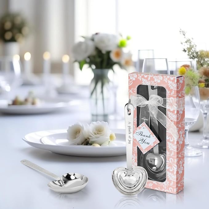 50 Packs Heart Shaped Measuring Spoons, Bulk Wedding Favors For Guests, Baby Shower Gifts For Guests Bridal Party or Wedding Favors With Individual Gift Boxes (PINK)