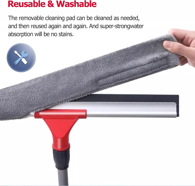 14 18 24 36 Inch Long Squeegee Window Cleaner 2 in 1, Portable Reusable Window Cleaning Tool Kit/ Window Washer, with 1 Telescopic Rod, for Shower Glass Door/ Mirror ( Size : 35cm/13.8inch long Squeeg