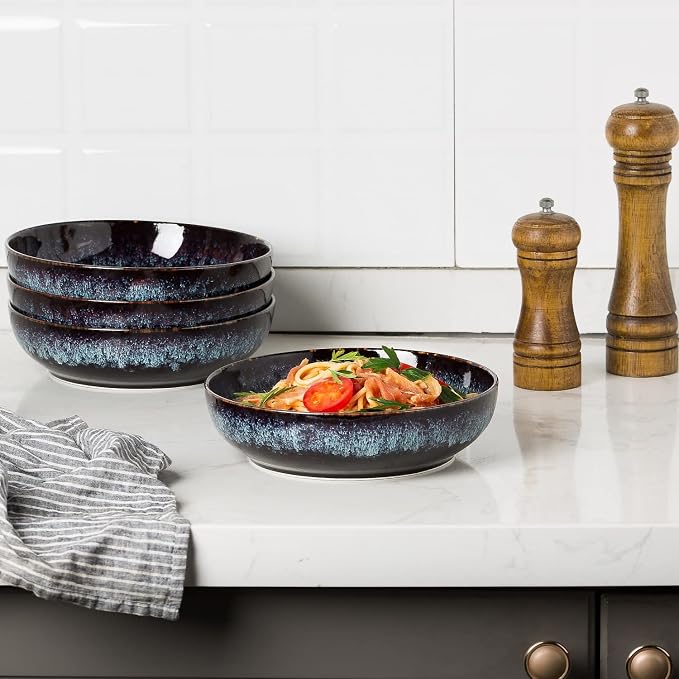30oz Ceramic bowls set of 4-8" serving bowls for Kitchen,Pasta,Salad-Dishwasher & Microwave Safe Perfect for Housewarming, Thanksgiving, Christmas-Speckled Bluish Purple