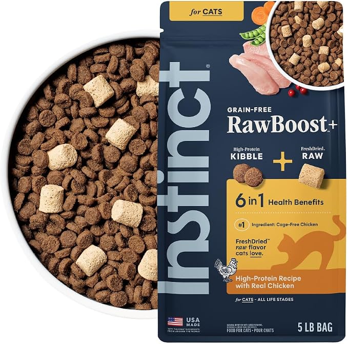 Instinct RawBoost, Dry Cat Food + Freeze Dried, Real Chicken, 5 lb. Bag | High-protein kibble with FreshDried raw bites, grain-free, cage-free chicken recipe, minimally processed, complete nutrition