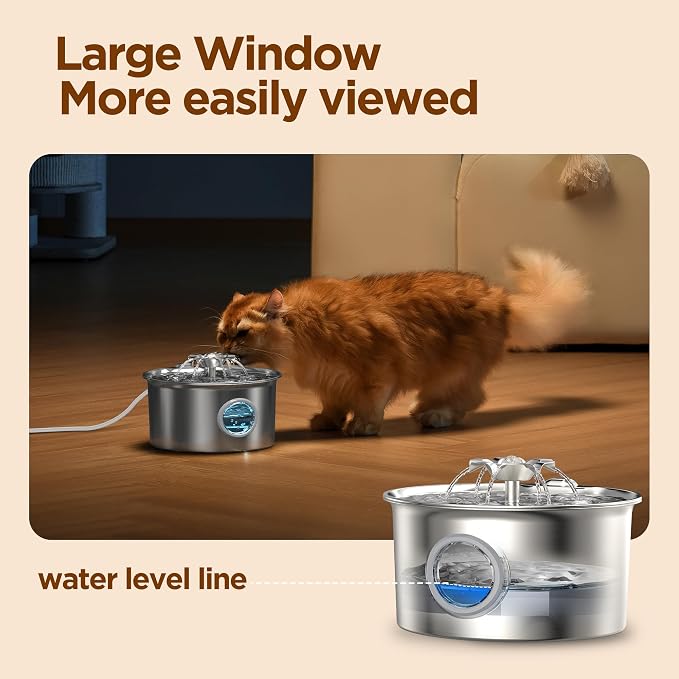 Cat Water Fountain Stainless Steel: Pet Fountain with 6 Filters & 3 Sponges | 88oz/2.6L Water Fountains for Cats Inside with Flower - Kitty Drinking Dispenser - Gifts for Cats Dogs and Small Animals