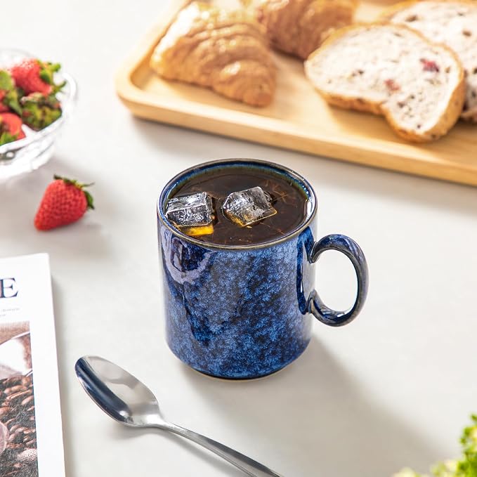 vancasso STARRY Ceramic Coffee Mugs Set of 6, 12 Oz Coffee Cups for Latte, Cappuccino, Tea & Hot Cocoa, Artisan Modern Style for Coffee Bar, Home & Kitchen, Microwave & Dishwasher Safe, Blue