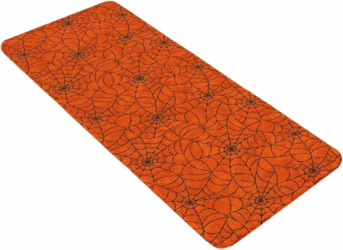 Runner Rug Indoor Outdoor 15.7"x47.2",Orange Halloween Absorbent Non Slip Entry Door Mat,Black Spiders Net Classic Gingham Low-Profile Hallway Rugs for Kitchen Laundry Room Entryway Mudroom Apartment