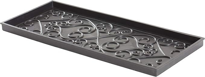 Anji Mountain Rubber Boot Tray with Coir, Fits 3 pair (34.5” wide), Blue & Ivory Insert