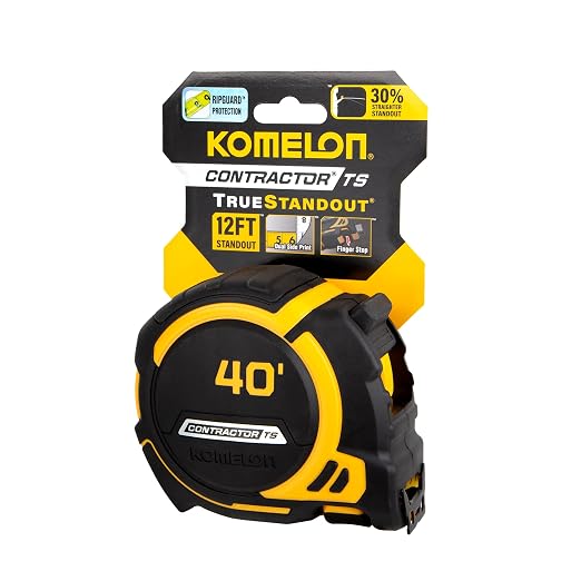 Komelon 40-Ft Contractor TS Wide Blade Tape Measure with Backside Printing, Manual Lock, Long Standout (93440)