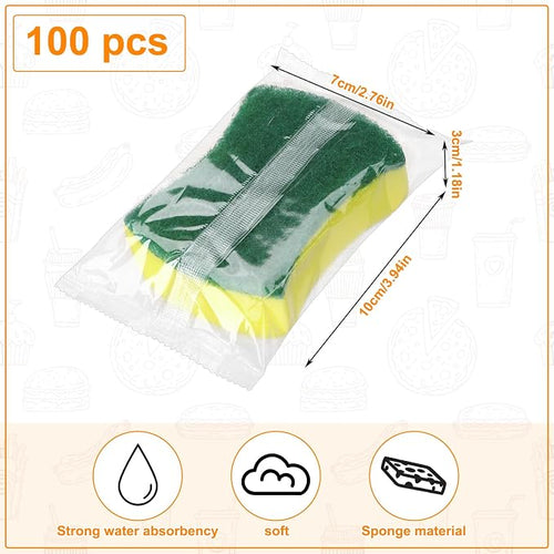 100 Pcs Individually Wrapped Sponges Uncompressed Non Scratch Scrouing Sponges for Household Cleaning Dishes Kitchen Airbnb Apartment Car Bike Green