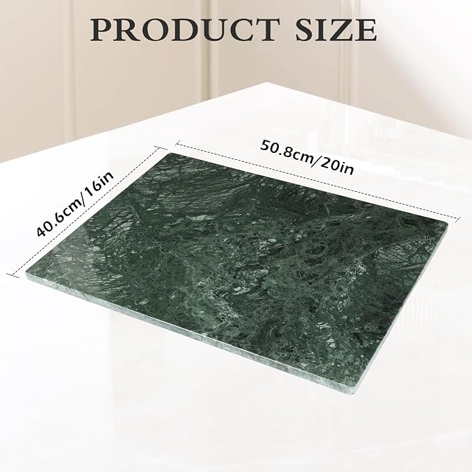 Marble Cutting Board for Kitchen 20×16 Inch green | Natural stone, 0.59" thick, non-slip feet, stay cool for dough/butter, ideal for pastry, cheese, charcuterie, pizza, bread