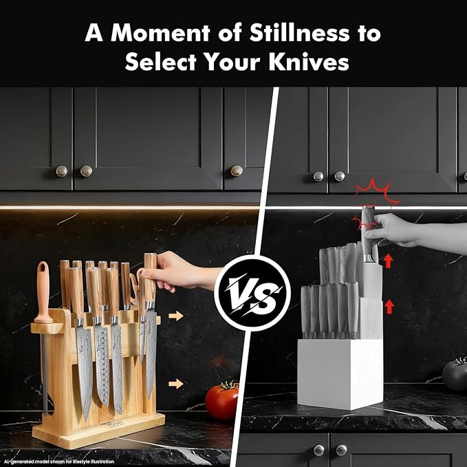 SYOKAMI 2026 Upgrade Knife Set 14 Japanese Style Kitchen Knife Set with Torii-Style Magnetic Block, Razor-Sharp High Carbon Stainless Steel Knives Set for Kitchen with Anti-Slip Handle, Ideal for Gift